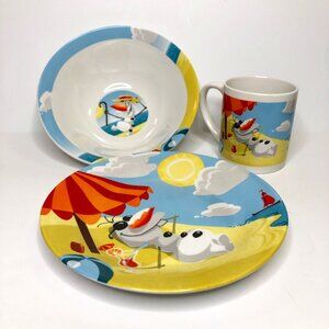 Disney Frozen Beach Olaf 3 Piece Ceramic Dish Set Plate/bowl/mug
